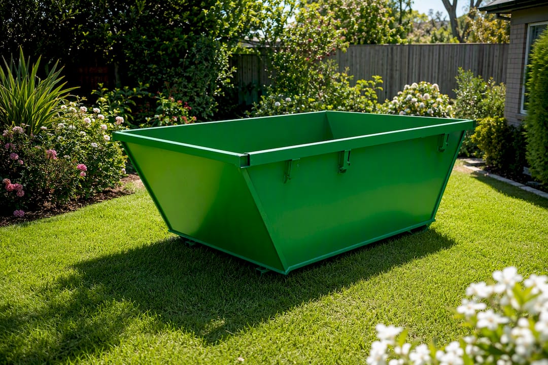 Empty skip bin on private driveway