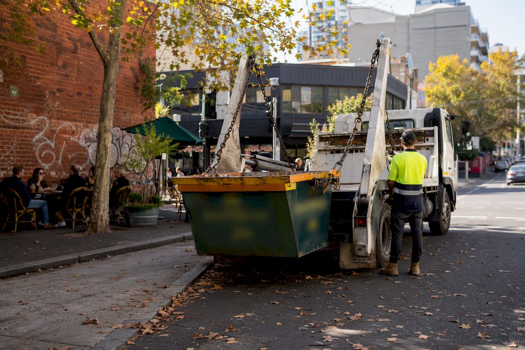 Skip bin placed on Melbourne street parking bay