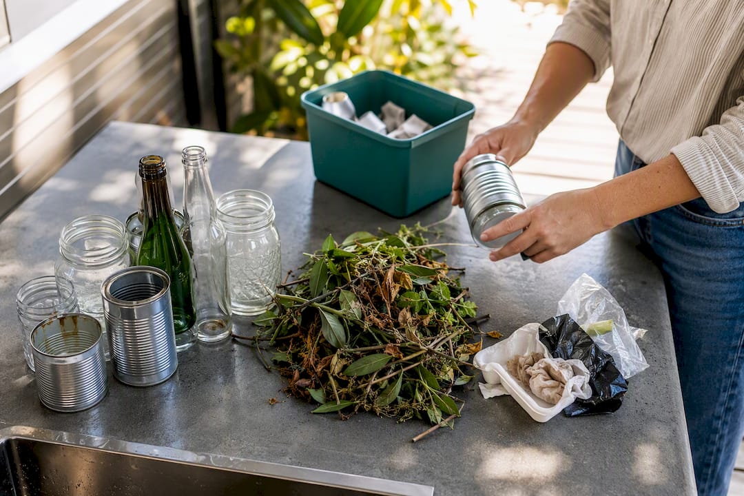 Household waste sorted into three streams