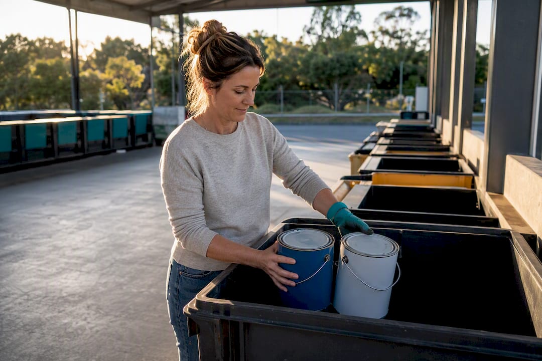 Paint tins at an Australian recycling depot